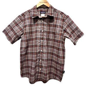 Patagonia Men's Plaid Short Sleeve Button Shirt, Organic Cotton, Brown White, M